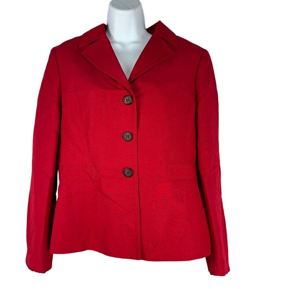 Le Suit Womens Red 2-Piece Skirt Suit Size 12 Linen Blend